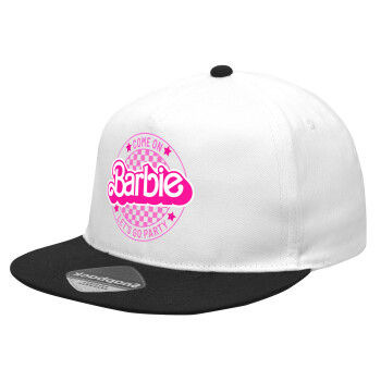 Come On Barbie Lets Go Party , Καπέλο Ενηλίκων Flat Snapback Λευκό/Μαύρο, (100% ΒΑΜΒΑΚΕΡΟ Twill, ΕΝΗΛΙΚΩΝ, UNISEX, ONE SIZE)