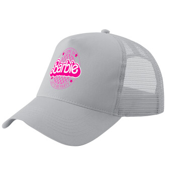 Come On Barbie Lets Go Party , Adult Structured Trucker Hat, with Mesh, GRAY (100% COTTON, ADULT, UNISEX, ONE SIZE)