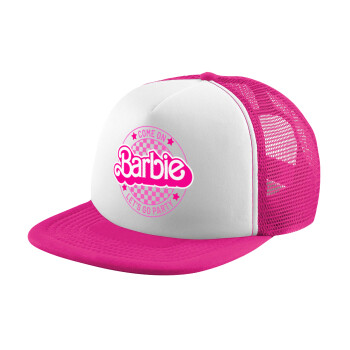 Come On Barbie Lets Go Party , Καπέλο παιδικό Soft Trucker με Δίχτυ ΡΟΖ/ΛΕΥΚΟ (POLYESTER, ΠΑΙΔΙΚΟ, ONE SIZE)