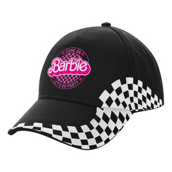 Come On Barbie Lets Go Party , Adult Ultimate BLACK RACING Cap, (100% COTTON DRILL, ADULT, UNISEX, ONE SIZE)