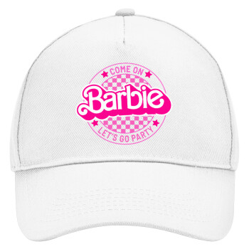 Come On Barbie Lets Go Party , Adult Baseball Cap, Drill, White (100% COTTON, ADULT, UNISEX, ONE SIZE)