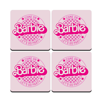Come On Barbie Lets Go Party , ΣΕΤ 4 Σουβέρ ξύλινα τετράγωνα (9cm)