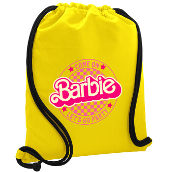 Come On Barbie Lets Go Party , Τσάντα πλάτης πουγκί GYMBAG Κίτρινη, με τσέπη (40x48cm) & χονδρά κορδόνια