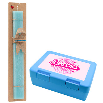 Come On Barbie Lets Go Party , Easter Set, children's snack container BLUE & Easter aromatic flat candle (30cm) (TURQUOISE)