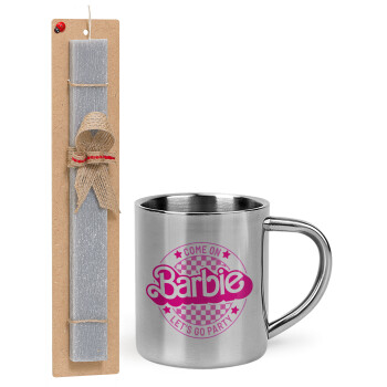 Come On Barbie Lets Go Party , Easter Set, metallic thermal cup (300ml) & Easter aromatic flat candle (30cm) (GRAY)