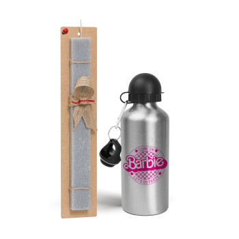 Come On Barbie Lets Go Party , Easter Set, metallic silver aluminum water bottle (500ml) & aromatic flat Easter candle (30cm) (GRAY)