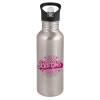 Water bottle Silver with straw, stainless steel 600ml