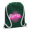 Backpack pouch GYMBAG BOTTLE GREEN, with pocket (40x48cm) & thick white cords