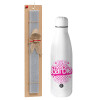 Easter Set, metallic Inox water bottle (700ml) & Easter scented flat candle (30cm) (GRAY)