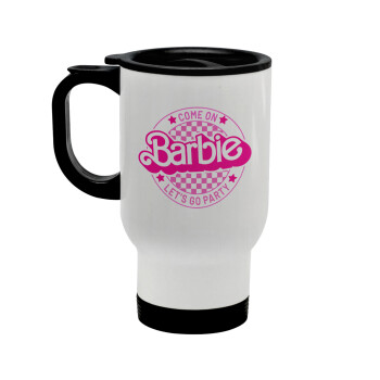 Come On Barbie Lets Go Party , Stainless steel travel mug with lid, double wall white 450ml