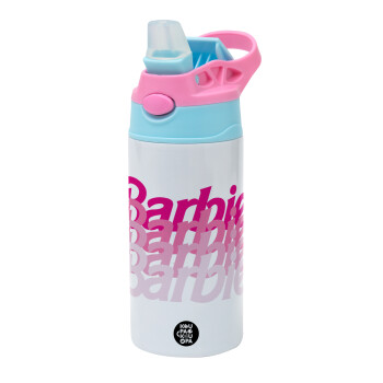 Barbie repeat, Children's hot water bottle, stainless steel, with safety straw, Pink/BlueCiel (360ml) BPA FREE