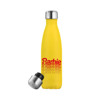 Barbie repeat, Μεταλλικό παγούρι θερμός Κίτρινος (Stainless steel), διπλού τοιχώματος, 500ml