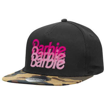 Barbie repeat, Adult Flat Snapback Hat Black/Camouflage, (100% COTTON TWILL, ADULT, UNISEX, ONE SIZE)