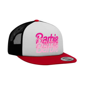 Barbie repeat, Adult Foam Flat Snapback with Mesh Red-White-Black (POLYESTER, ADULT, UNISEX, ONE SIZE)