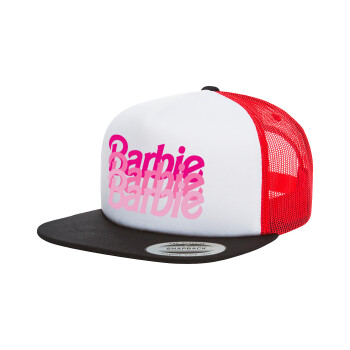 Barbie repeat, Adult Foam Flat Snapback with Mesh Black-White-Red (POLYESTER, ADULT, UNISEX, ONE SIZE)