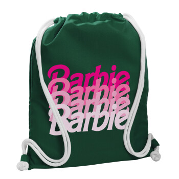 Barbie repeat, Backpack pouch GYMBAG BOTTLE GREEN, with pocket (40x48cm) & thick white cords