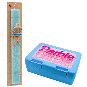 Barbie repeat, Easter Set, children's snack container BLUE & Easter aromatic flat candle (30cm) (TURQUOISE)