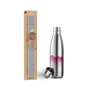 Barbie repeat, Easter Set, metallic stainless thermos flask (500ml) & scented flat Easter candle (30cm) (GRAY)