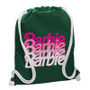 Backpack pouch GYMBAG BOTTLE GREEN, with pocket (40x48cm) & thick white cords