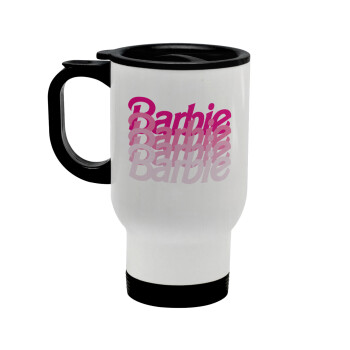 Barbie repeat, Stainless steel travel mug with lid, double wall white 450ml