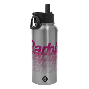 Barbie repeat, Metal mug thermo Silver with Straw and Spout Lid (Stainless steel), double wall, 950ml