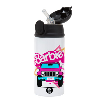 Barbie car, Children's hot water bottle, stainless steel, with safety straw, Black (360ml) BPA-FREE