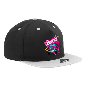 Barbie car, Adult Flat Snapback Hat Black/Grey, (100% COTTON TWILL, ADULT, UNISEX, ONE SIZE)