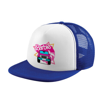 Barbie car, Adult Soft Trucker Hat with Blue/White Mesh (POLYESTER, ADULT, UNISEX, ONE SIZE)