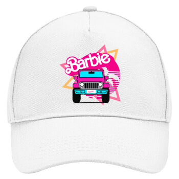 Barbie car, Adult Baseball Cap, Drill, White (100% COTTON, ADULT, UNISEX, ONE SIZE)