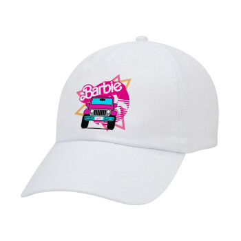 Barbie car, Adult Baseball Cap White 5-panel (POLYESTER, ADULT, UNISEX, ONE SIZE)