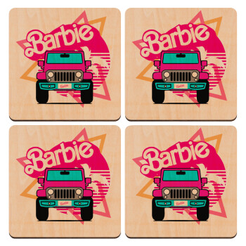 Barbie car, ΣΕΤ x4 Σουβέρ ξύλινα τετράγωνα plywood (9cm)