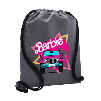 Barbie car, Τσάντα πλάτης πουγκί GYMBAG ΓΚΡΙ, με τσέπη (40x48cm) & χονδρά κορδόνια