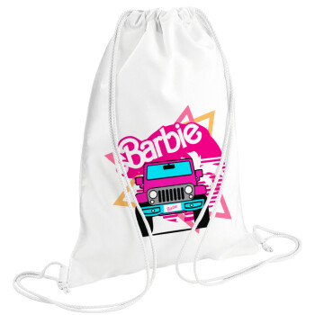 Barbie car, Τσάντα πλάτης πουγκί GYMBAG λευκή (28x40cm)