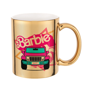 Barbie car, Mug ceramic, gold mirror, 330ml