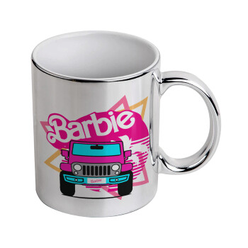 Barbie car, Κούπα κεραμική, ασημένια καθρέπτης, 330ml