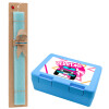 Easter Set, children's snack container BLUE & Easter aromatic flat candle (30cm) (TURQUOISE)