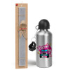 Easter Set, metallic silver aluminum water bottle (500ml) & aromatic flat Easter candle (30cm) (GRAY)