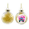 Transparent Christmas tree ball ornament with gold filling 8cm