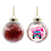 Transparent Christmas tree ball ornament with red filling 8cm