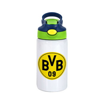BVB Dortmund, Children's hot water bottle, stainless steel, with safety straw, green, blue (350ml)