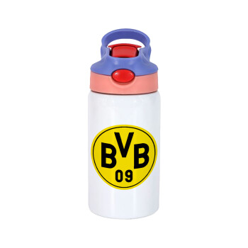 BVB Dortmund, Children's hot water bottle, stainless steel, with safety straw, pink/purple (350ml)