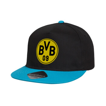 BVB Dortmund, Child's Flat Snapback Hat, Black/Blue (100% COTTON, CHILD, UNISEX, ONE SIZE)