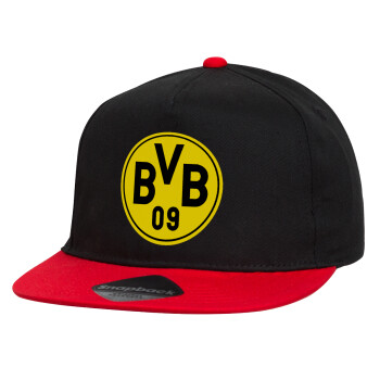 BVB Dortmund, Children's Flat Snapback Hat, Black/Red (100% COTTON, CHILDREN'S, UNISEX, ONE SIZE)