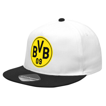BVB Dortmund, Καπέλο Ενηλίκων Flat Snapback Λευκό/Μαύρο, (POLYESTER, ΕΝΗΛΙΚΩΝ, UNISEX, ONE SIZE)