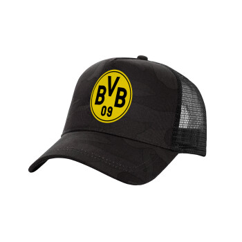 BVB Dortmund, Καπέλο Ενηλίκων Structured Trucker, με Δίχτυ, (παραλλαγή) Army σκούρο (100% ΒΑΜΒΑΚΕΡΟ, ΕΝΗΛΙΚΩΝ, UNISEX, ONE SIZE)