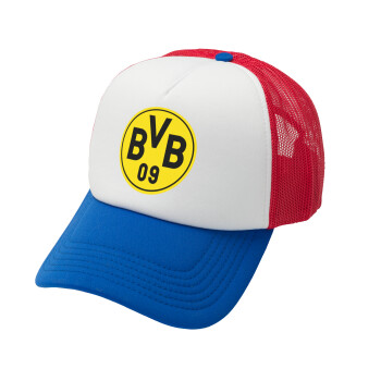 BVB Dortmund, Adult Soft Trucker Hat with Red/Blue/White Mesh (POLYESTER, ADULT, UNISEX, ONE SIZE)