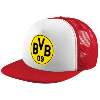 BVB Dortmund, Adult Soft Trucker Hat with Red/White Mesh (POLYESTER, ADULT, UNISEX, ONE SIZE)