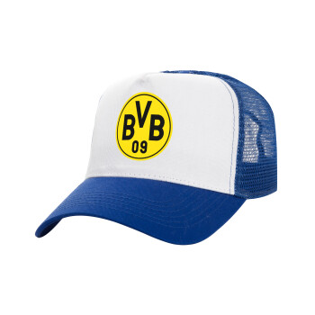 BVB Dortmund, Adult Structured Trucker Hat, with Mesh, WHITE/BLUE (100% COTTON, ADULT, UNISEX, ONE SIZE)