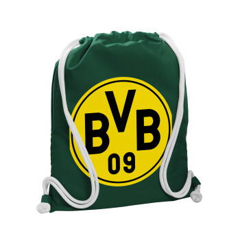 BVB Dortmund, Τσάντα πλάτης πουγκί GYMBAG BOTTLE GREEN, με τσέπη (40x48cm) & χονδρά λευκά κορδόνια