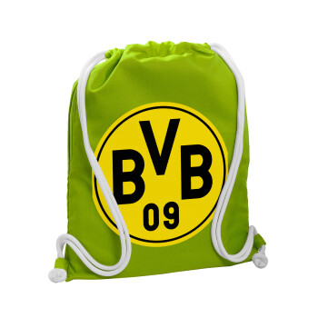 BVB Dortmund, Backpack bag GYMBAG LIME GREEN, with pocket (40x48cm) & thick cords